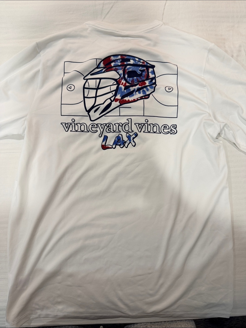 Vineyard Vines White Tee with Red & Blue LAX Helmet Graphic